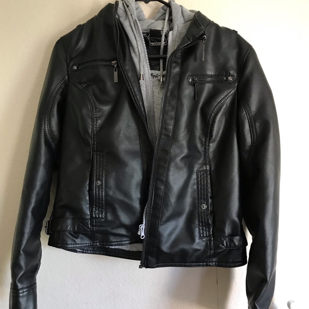 Hoodie leather jacket
